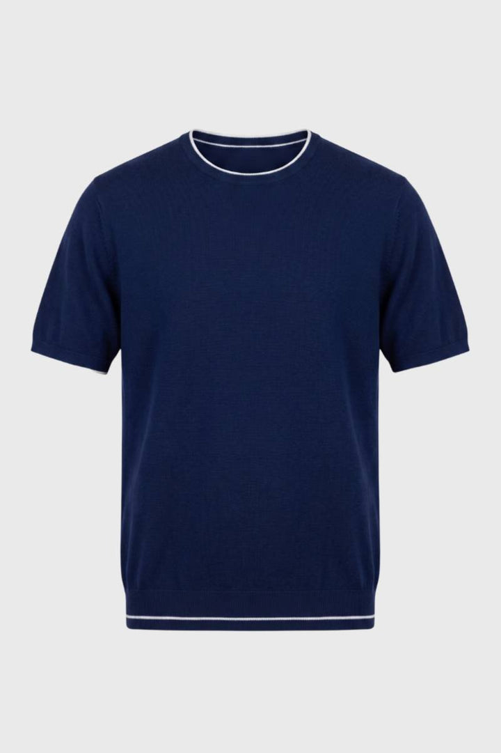 Men’s Contrast Trim T-Shirt | Classic Navy Short Sleeve Tee | Modern Casual Regular Fit