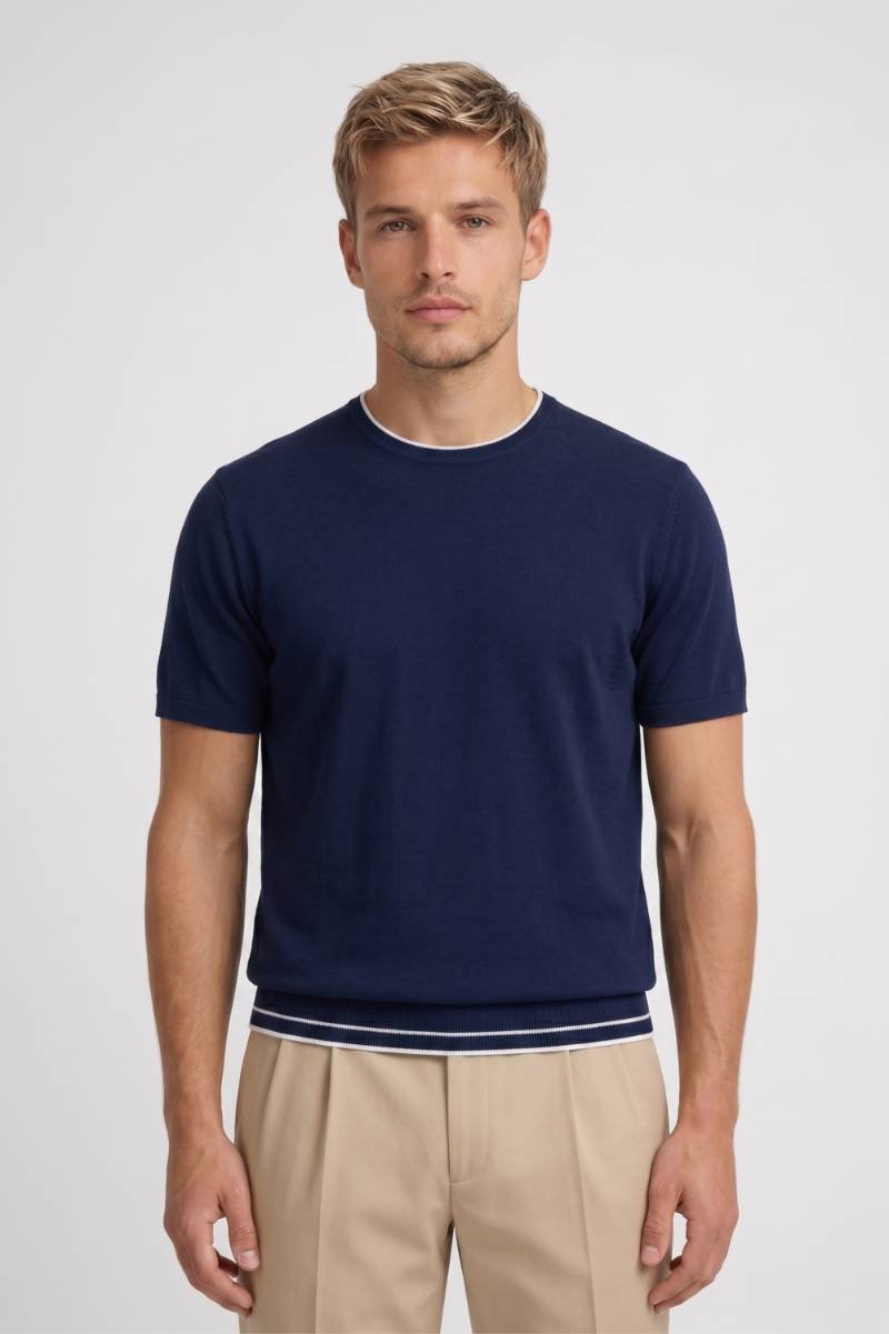 Men’s Contrast Trim T-Shirt | Classic Navy Short Sleeve Tee | Modern Casual Regular Fit