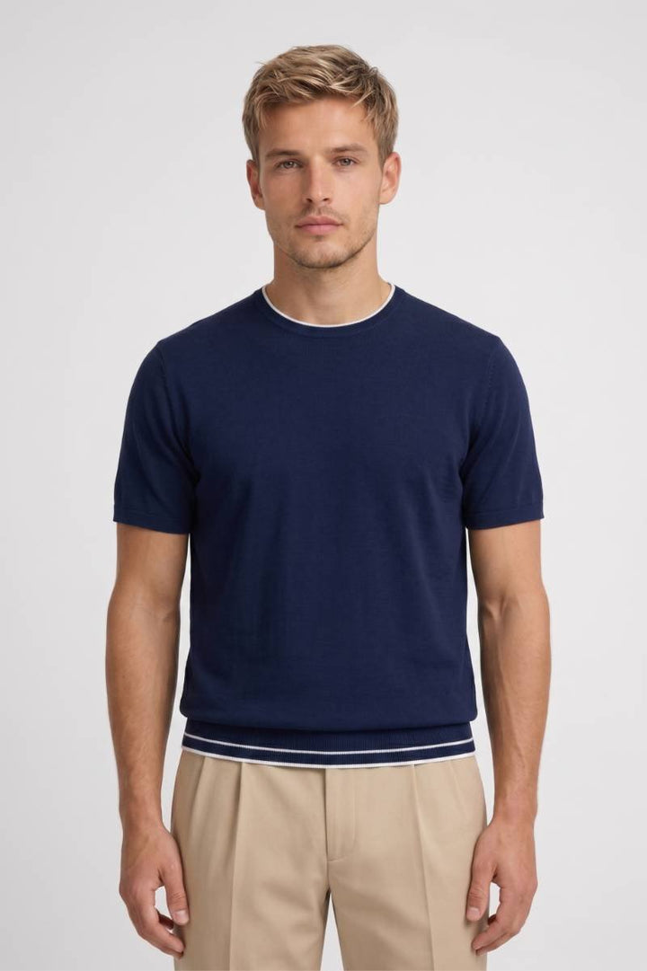 Men’s Contrast Trim T-Shirt | Classic Navy Short Sleeve Tee | Modern Casual Regular Fit