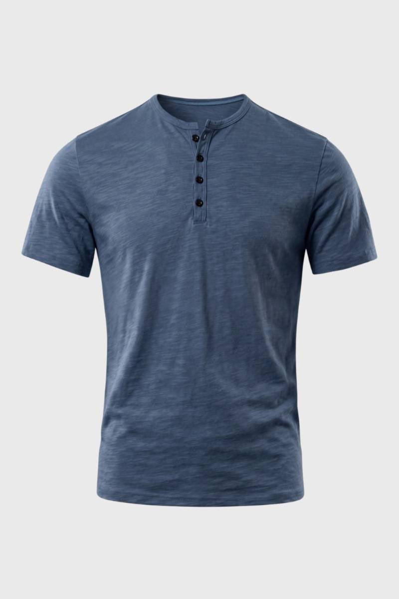 Men’s Henley T-Shirt with Button Collar | Lightweight Casual Short Sleeve Tee in Taupe | Modern Slim Fit