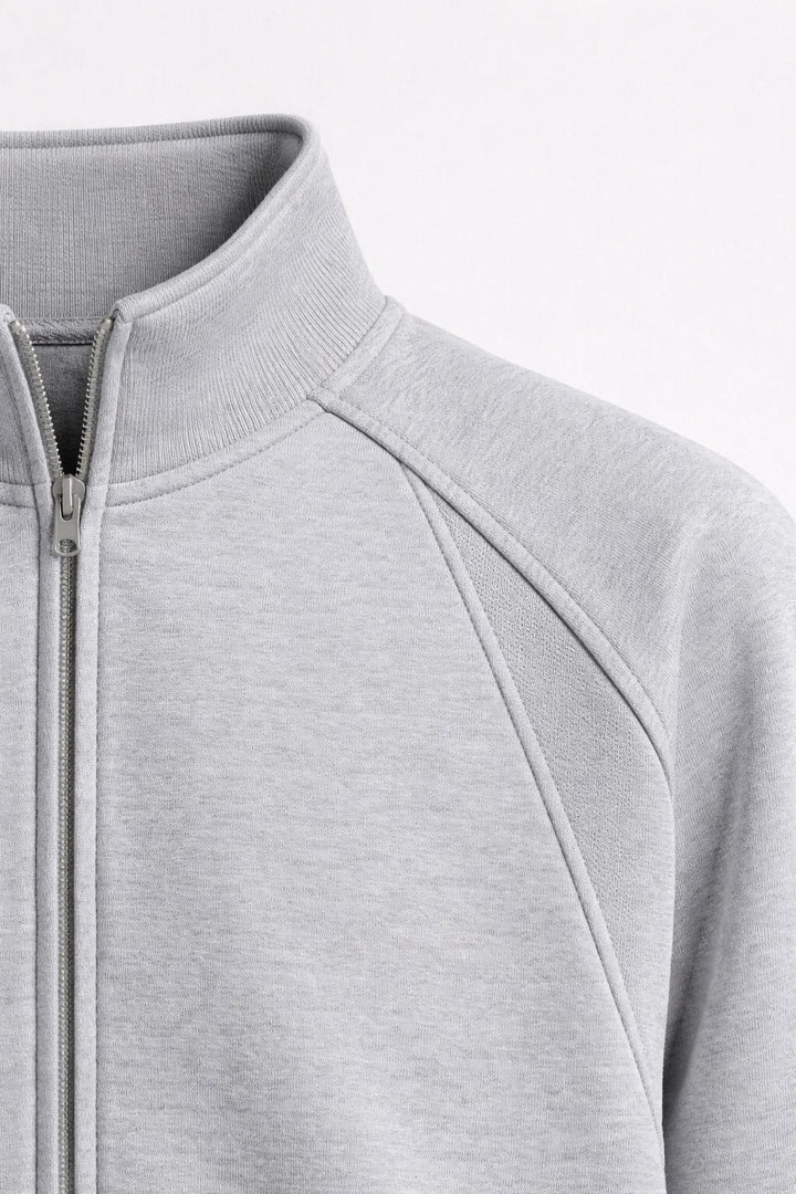 Men’s Zip-Up Sweat Jacket with Stand Collar | Casual Lightweight Layer in Gray | Relaxed Modern Fit