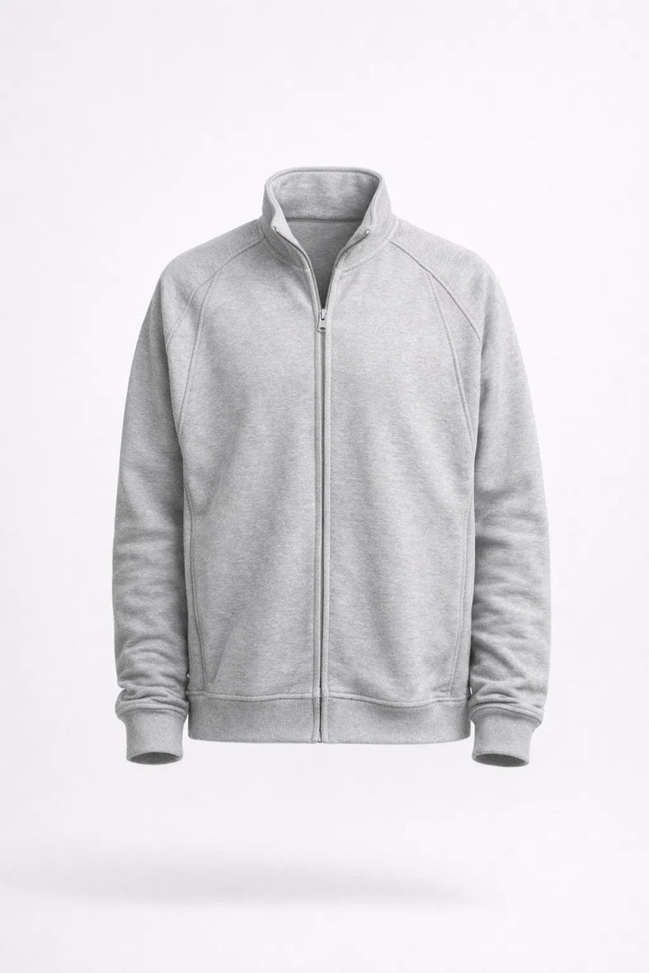 Men’s Zip-Up Sweat Jacket with Stand Collar | Casual Lightweight Layer in Gray | Relaxed Modern Fit