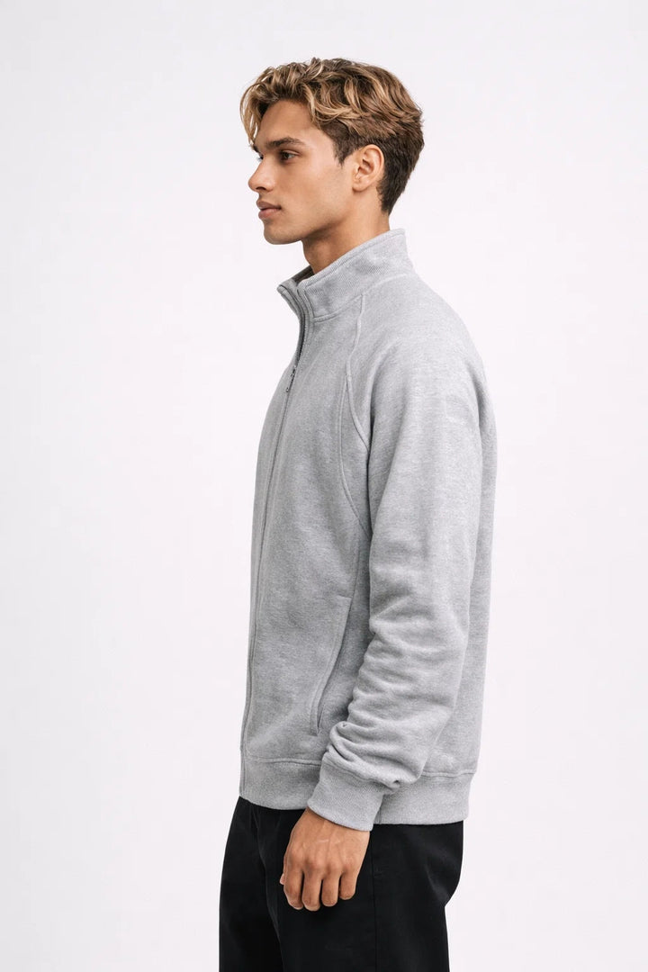 Men’s Zip-Up Sweat Jacket with Stand Collar | Casual Lightweight Layer in Gray | Relaxed Modern Fit