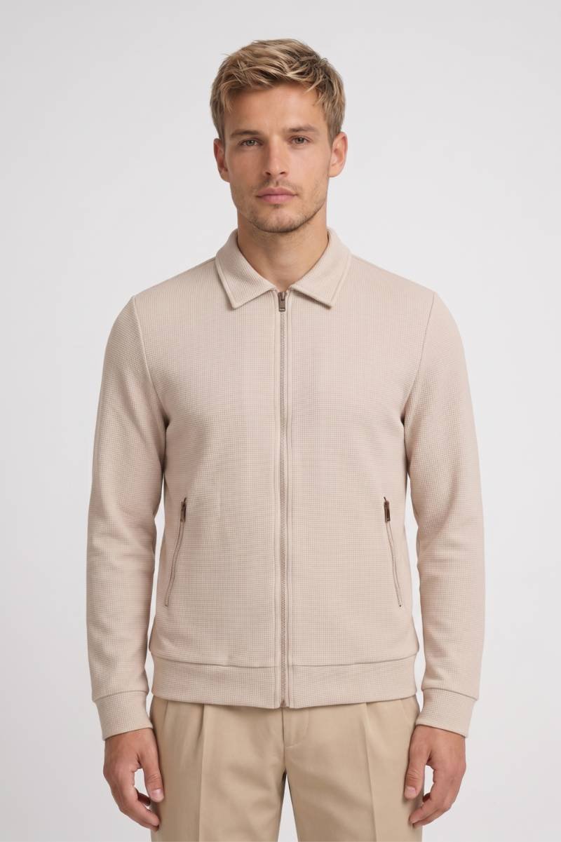 Men’s Zip-Up Knit Jacket with Collar | Lightweight Casual Layer in Beige | Modern Regular Fit